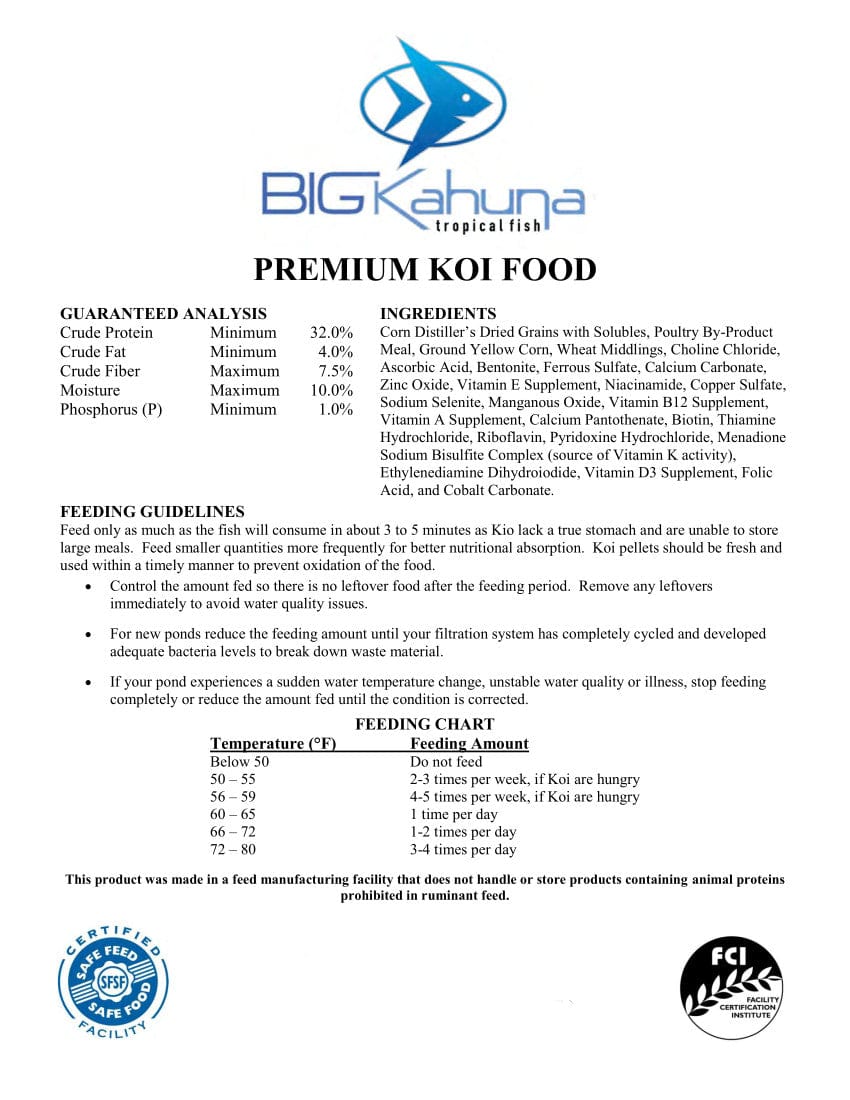 Big Kahuna Koi Food - Big Kahuna Tropical Fish